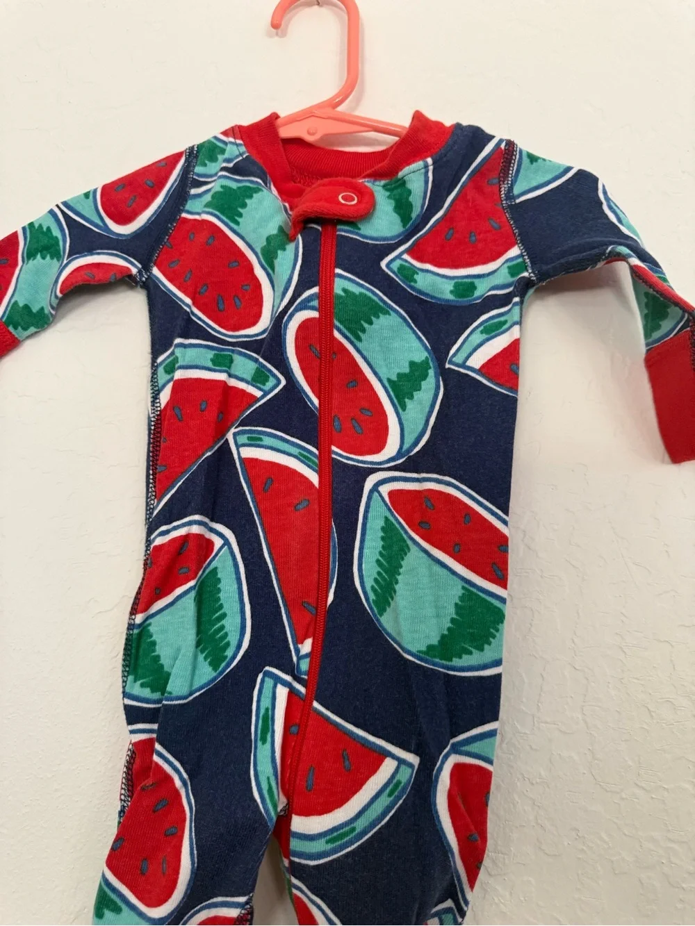 Hanna Andersson Navy Watermelon Print One-Piece Footie - Red Trim